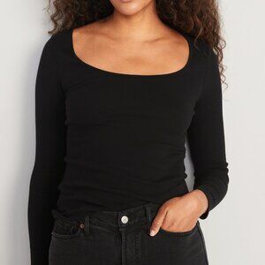 NWT Old Navy Fitted Long-Sleeve Rib-Knit Top Black Size 3x